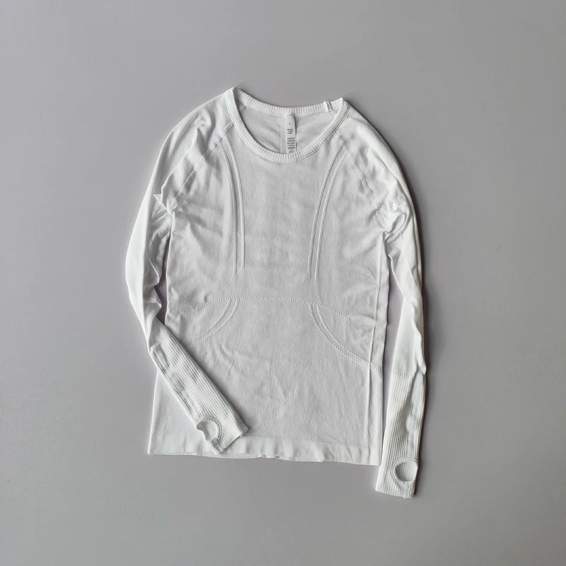Women's Seamless Round Neck Yoga Top Long Sleeve Nylon Elastane