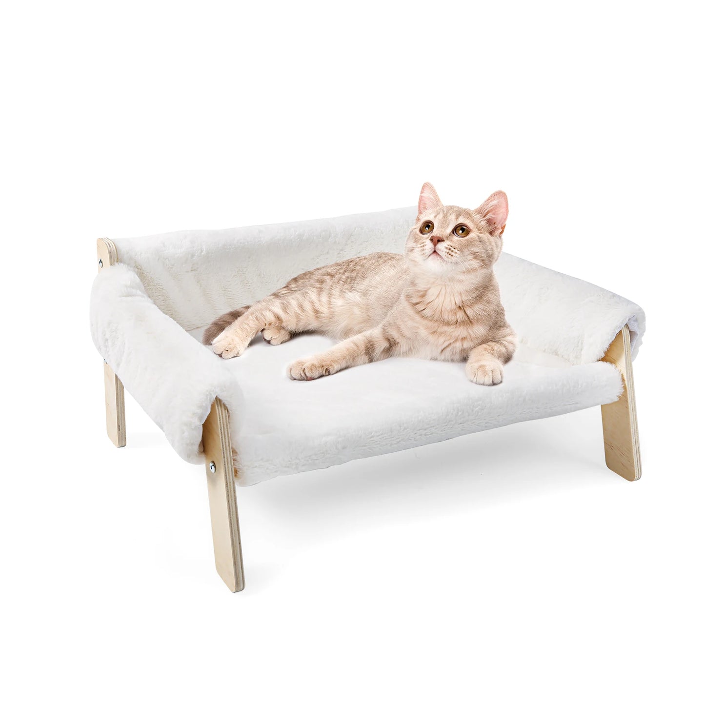 Raised Plush Cat Bed With Sturdy Wooden Legs For Cats