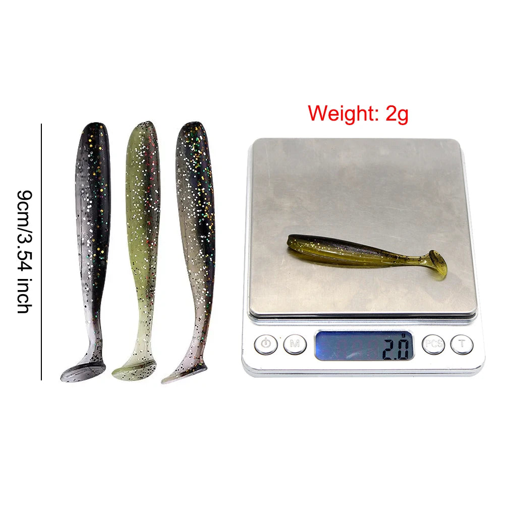 10Pcs T Tail Worm Soft Lure Paddle Tail Bait For Bass And Trout