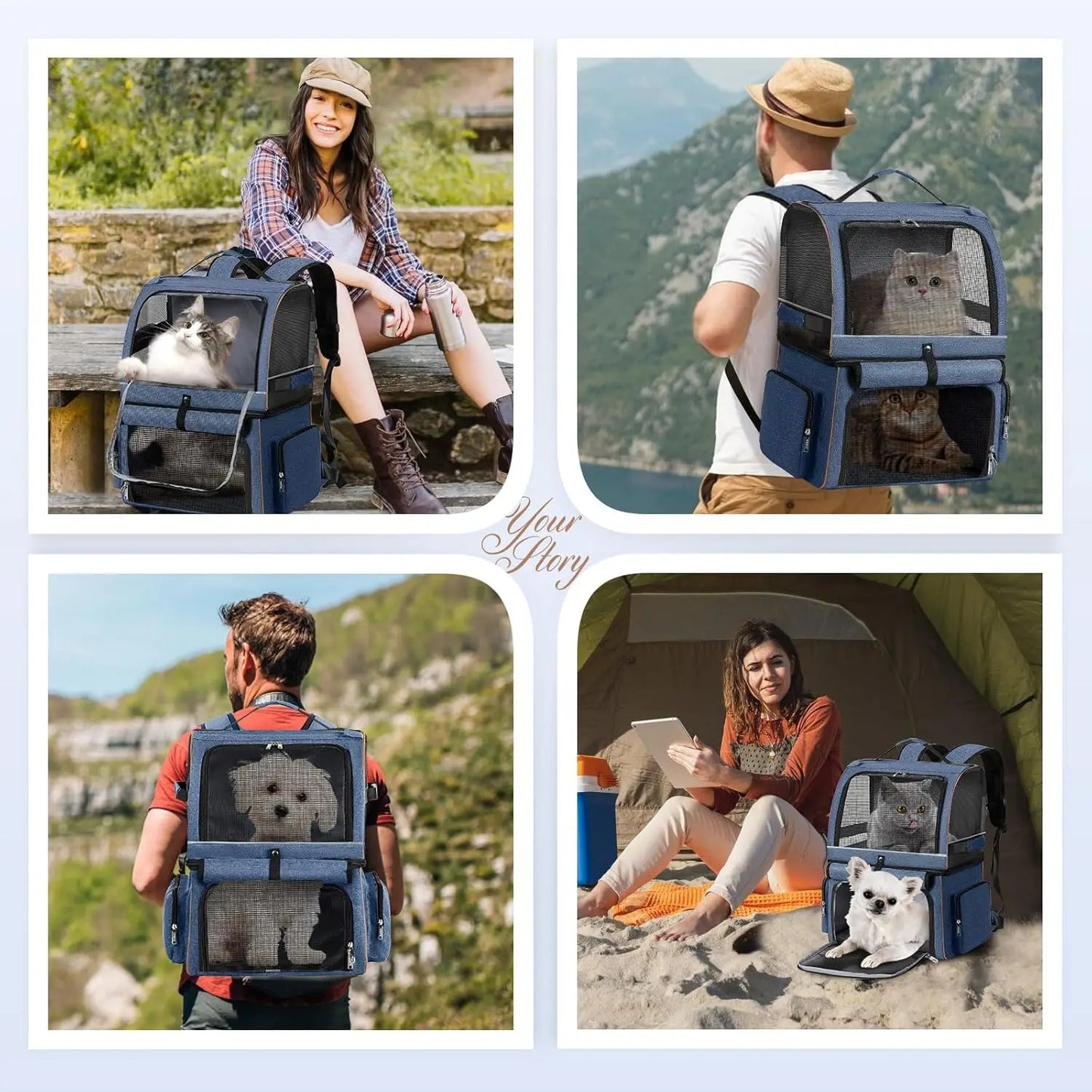 Double-Compartment Cat Backpack Carrier For Two Small Cats Or Dog