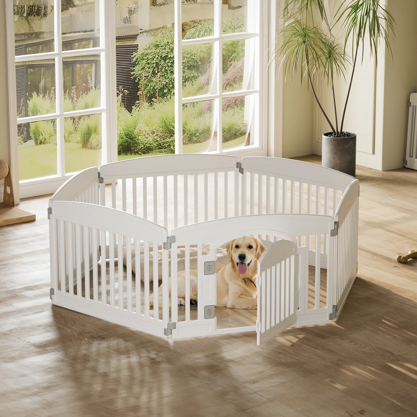JHK Plastic Dog Playpen 6-Panel Expandable Pet Fence For Dogs