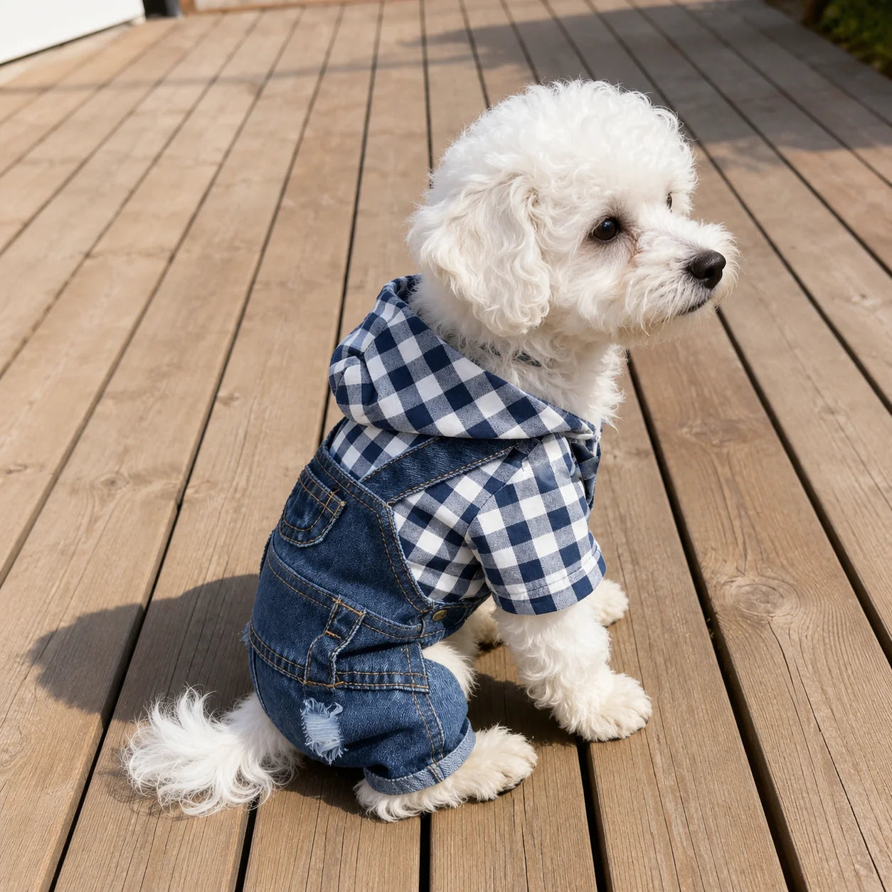 XMSJ Striped 4-Leg Denim Jumpsuit For Small Dogs Pet Apparel
