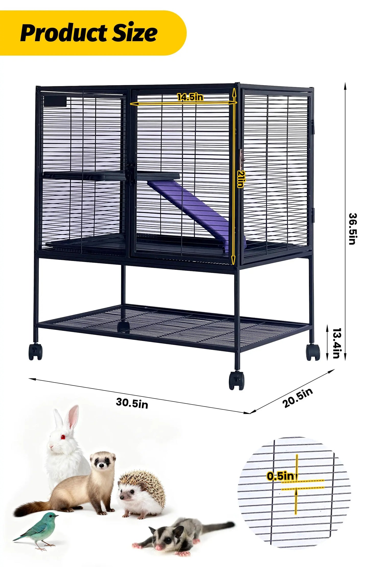HiMISS Heavy-Duty Small Animal Cage With Lockable Wheels Hammock