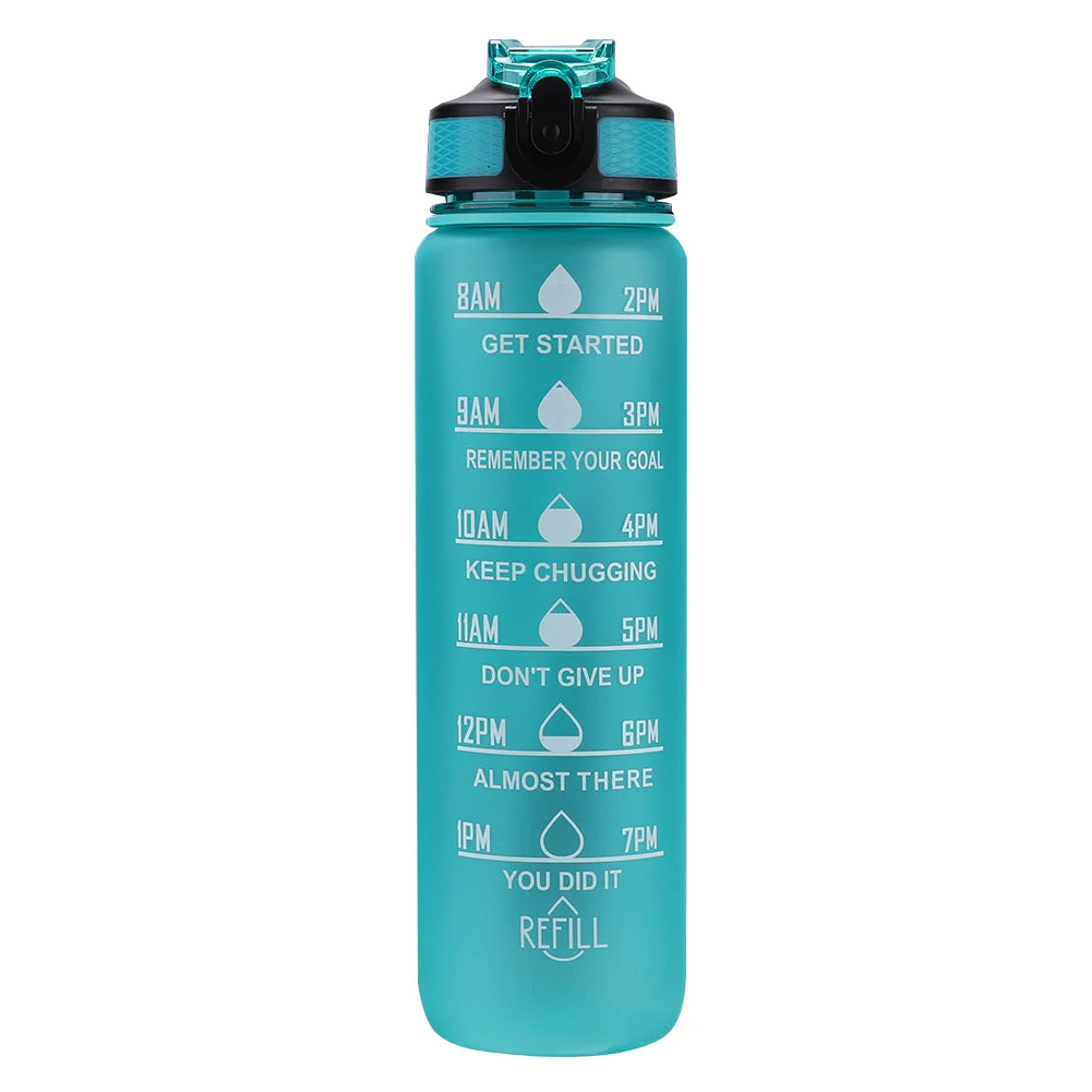 Sports Water Bottle Leakproof Frosted Cup With Time Scale Fitness