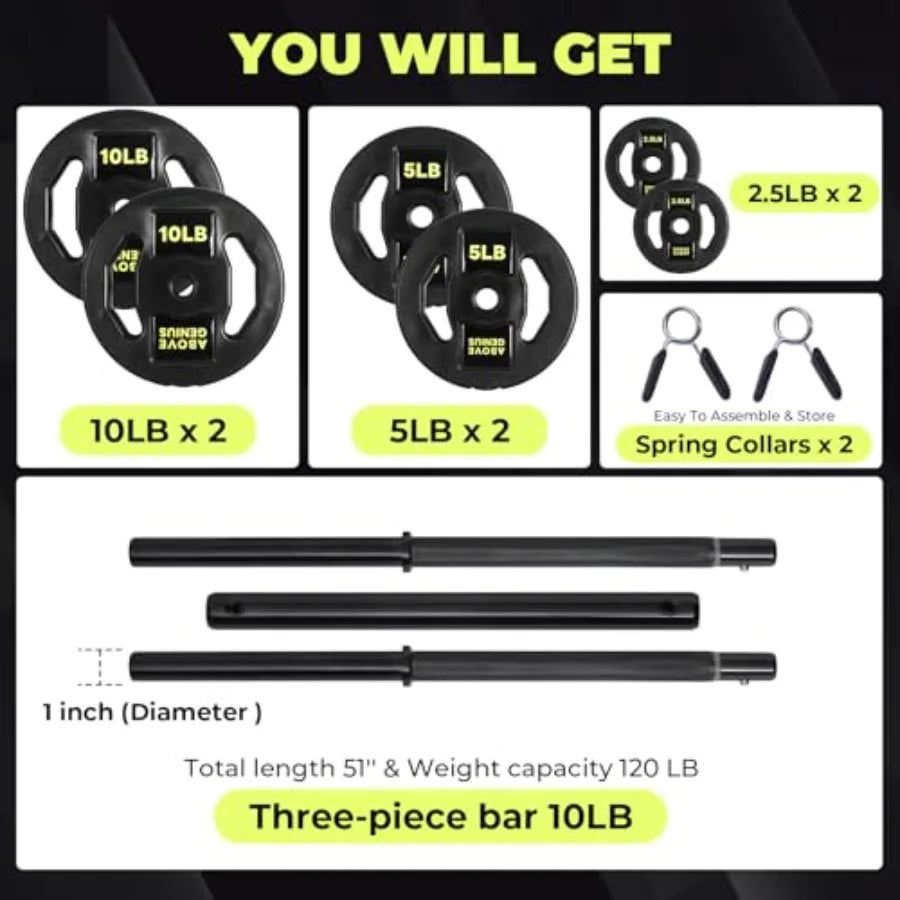 Barbell Weight Set 45 LB Adjustable For Home Gym Strength Training