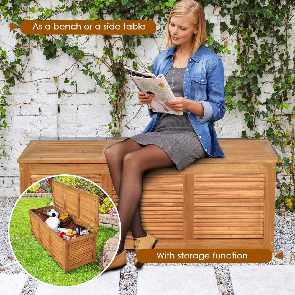 Acacia Wood Deck Box Storage Bench for Outdoor Patio Garden