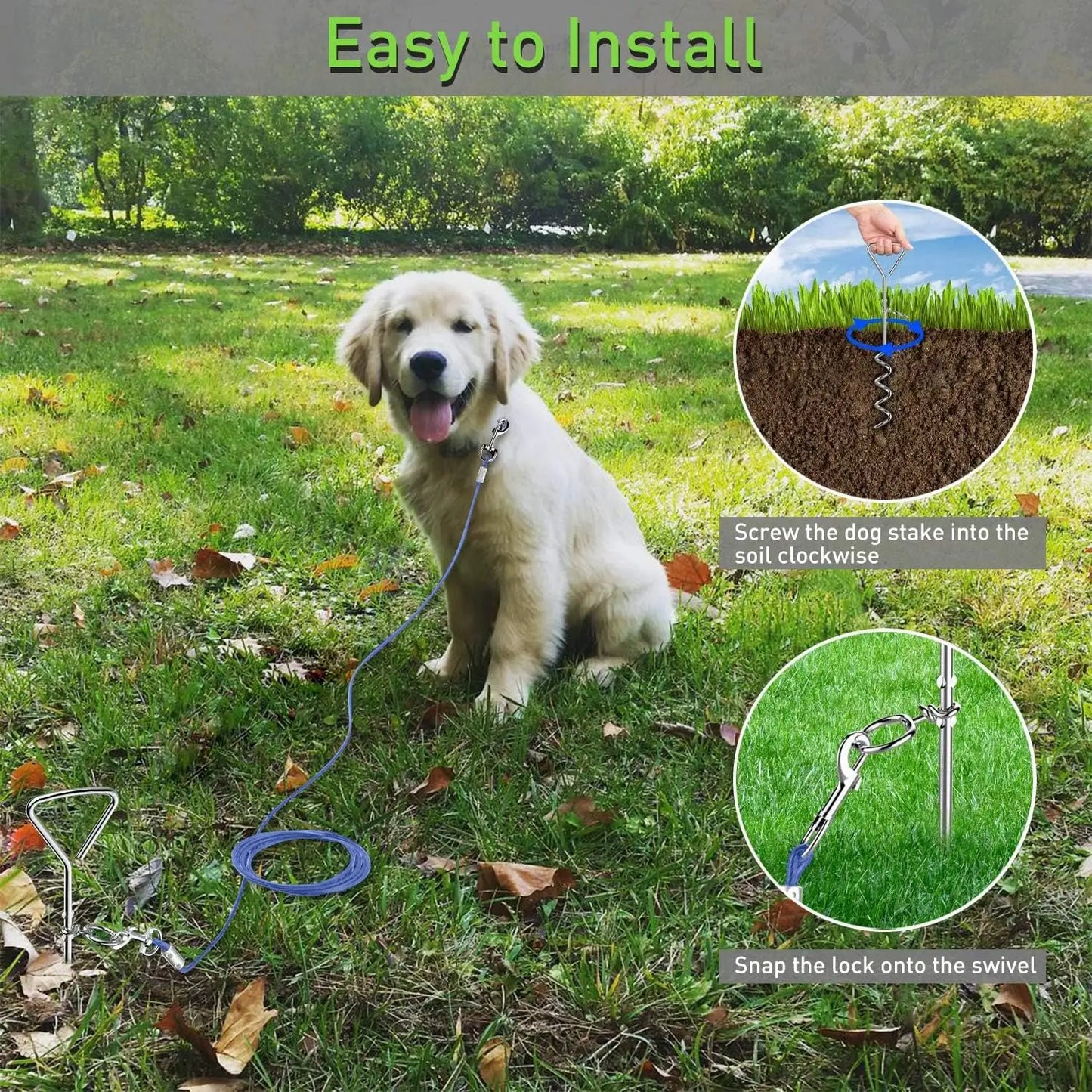 Heavy Duty Dog Tie Out Cable With Rust Proof Stake