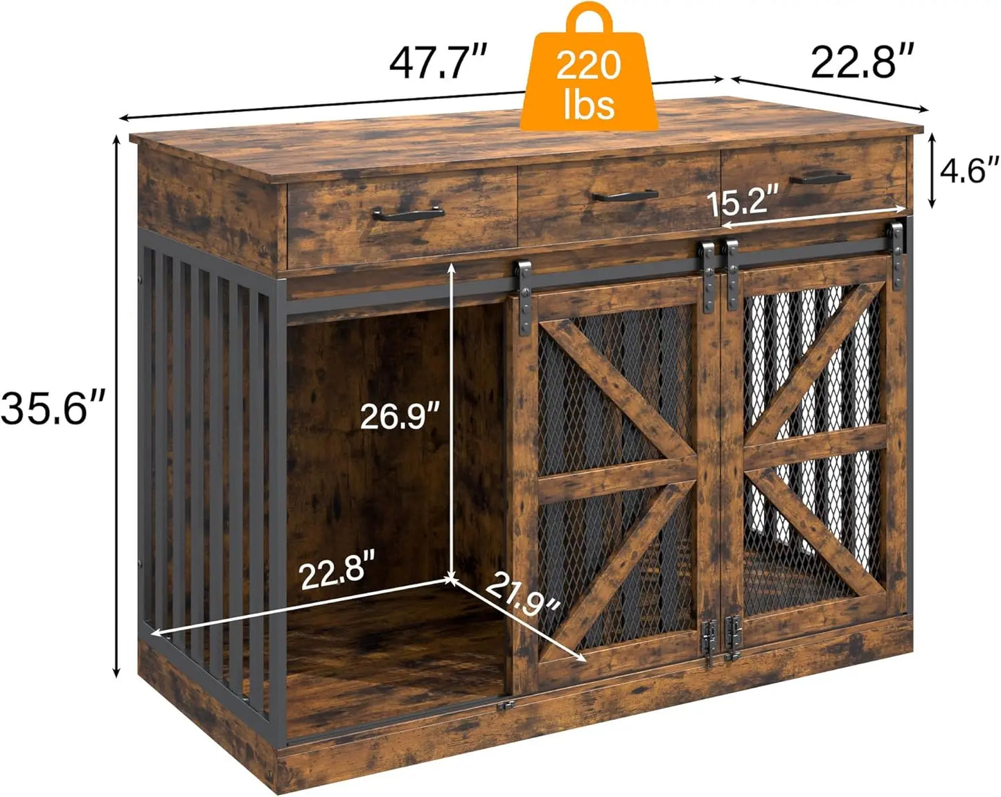 Wooden Dog Crate Furniture With Storage Drawers