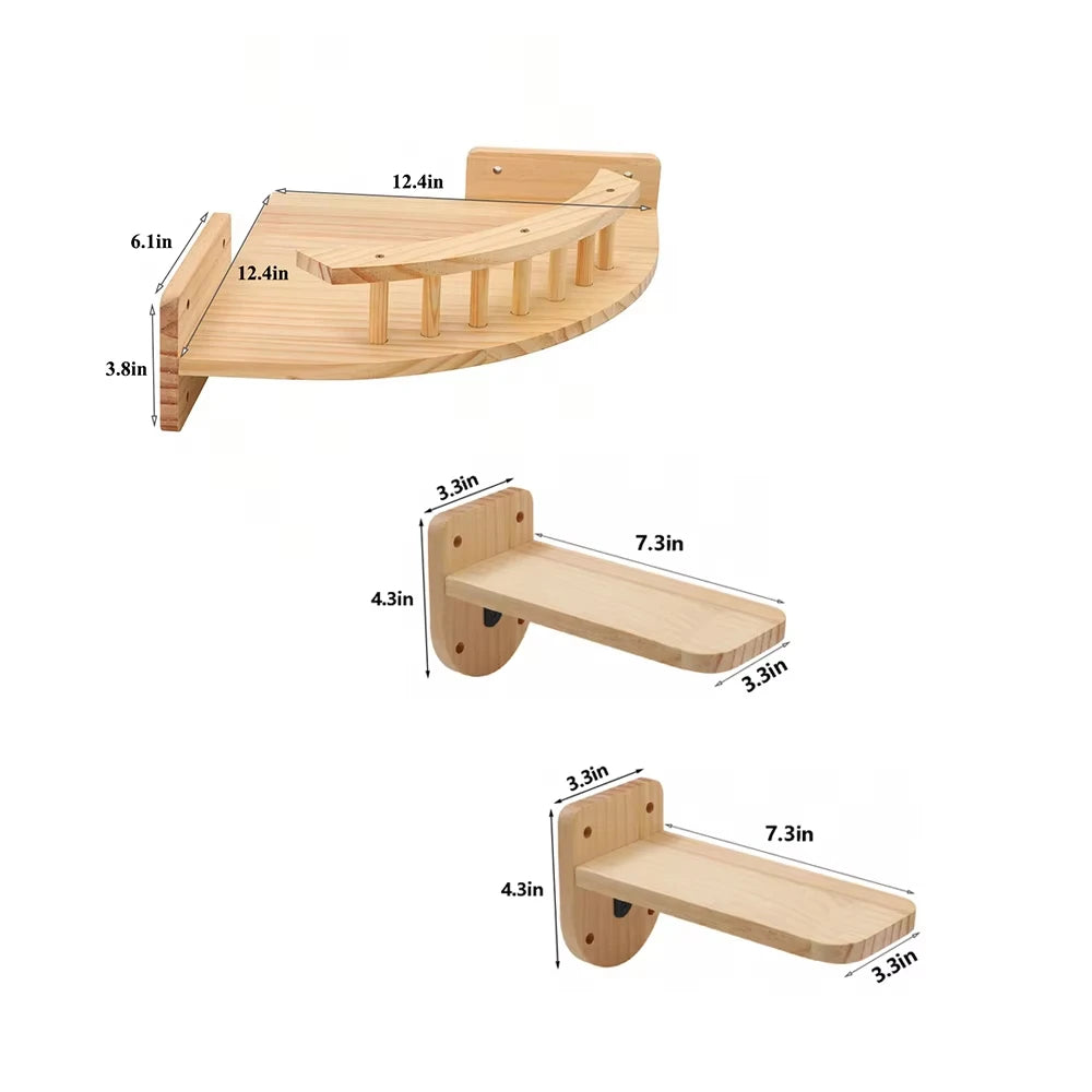 CWV Corner Cat Hammock With Steps Wall Mounted Cat Tree Indoor Pine Wood