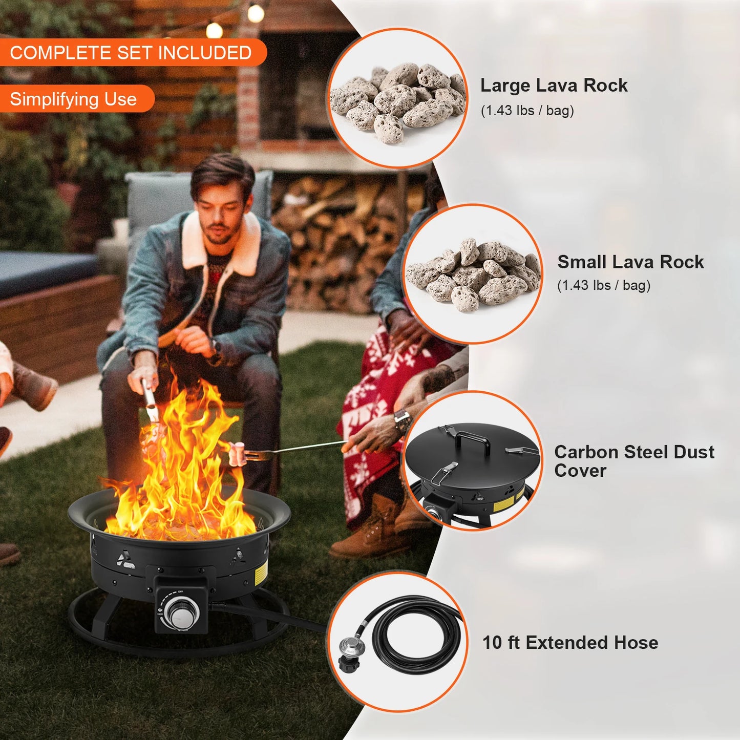 SucceBuy 19-Inch Propane Fire Pit With Cover And Lava Rocks Adjustable Flame