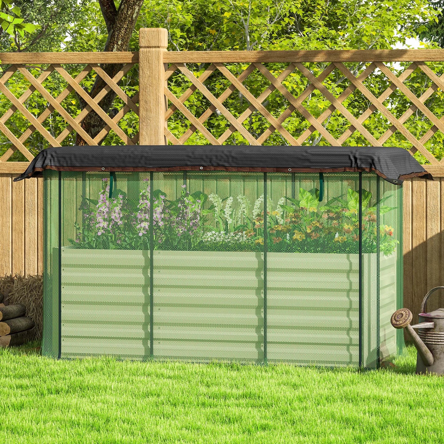 Outsunny Galvanized Raised Garden Bed With Crop Cage Shade Cloth