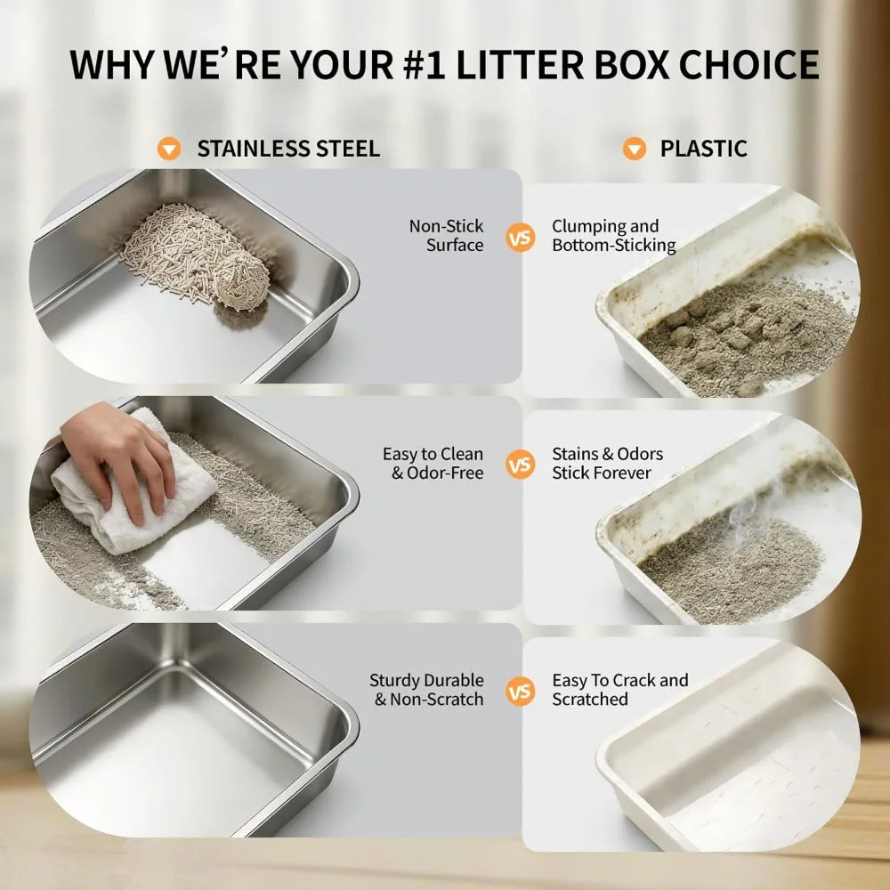 XIUWO Enclosed Stainless Steel Cat Litter Box With Leak Proof Odor Control