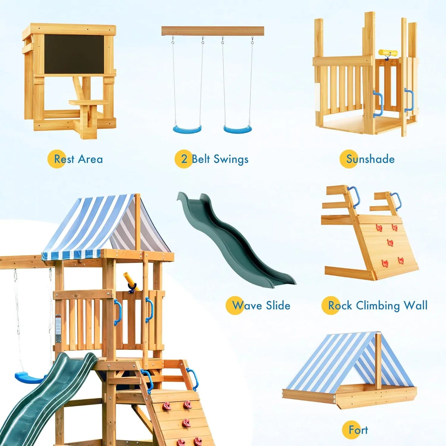 Rolife Robud Wooden Swing Set With Dual Swings Fort
