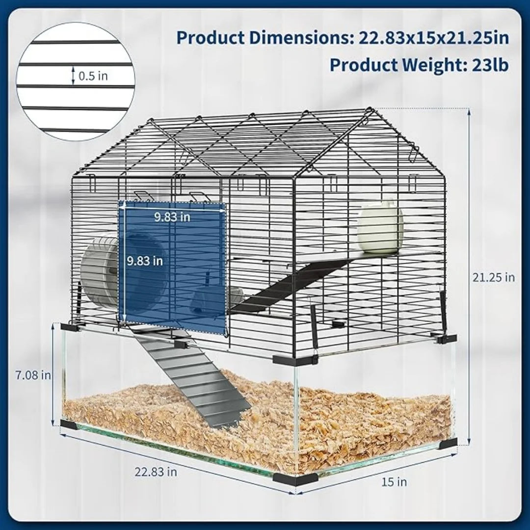 HiMISS 3 Tier Hamster Enclosure With Metal Glass Cage