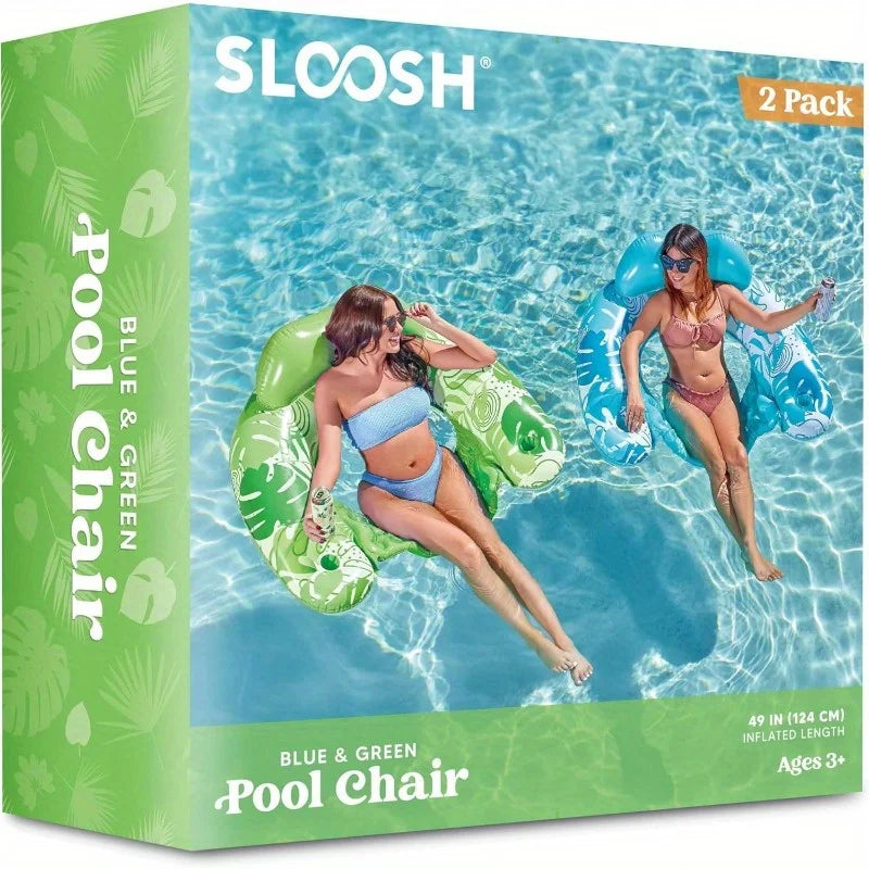 Inflatable Pool Chairs Set With Cup Holders And Headrest