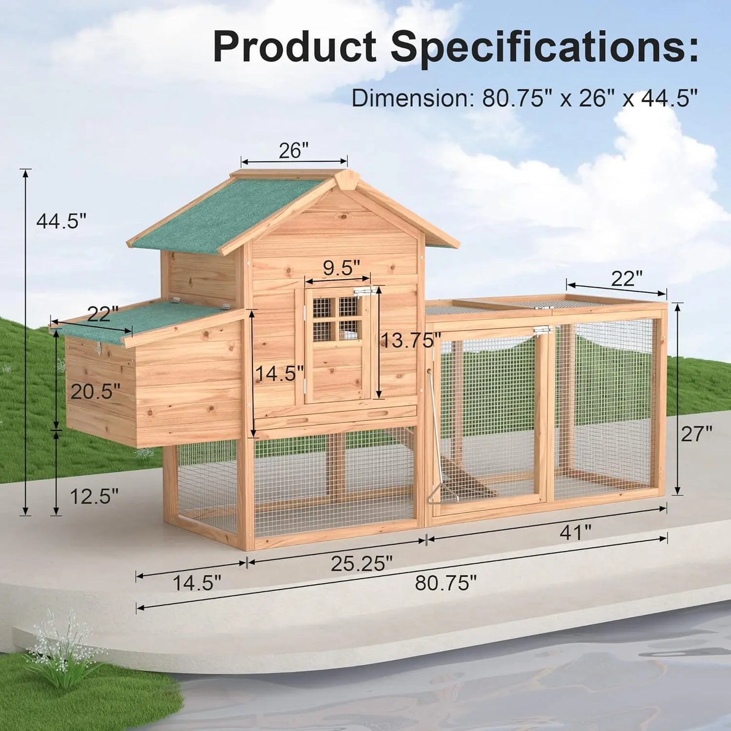Wooden Outdoor Chicken Coop For 2-4 Chickens With Waterproof Roof