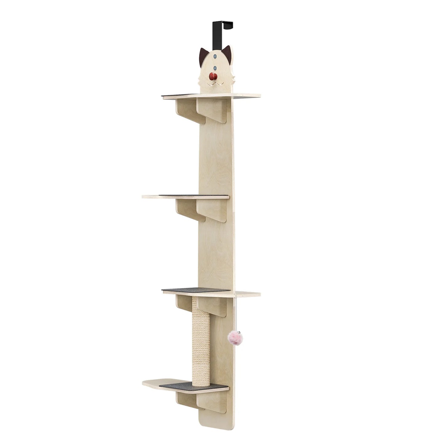 Door Hanging Cat Tree 4-Tier Over-Door Shelf With Scratching Post