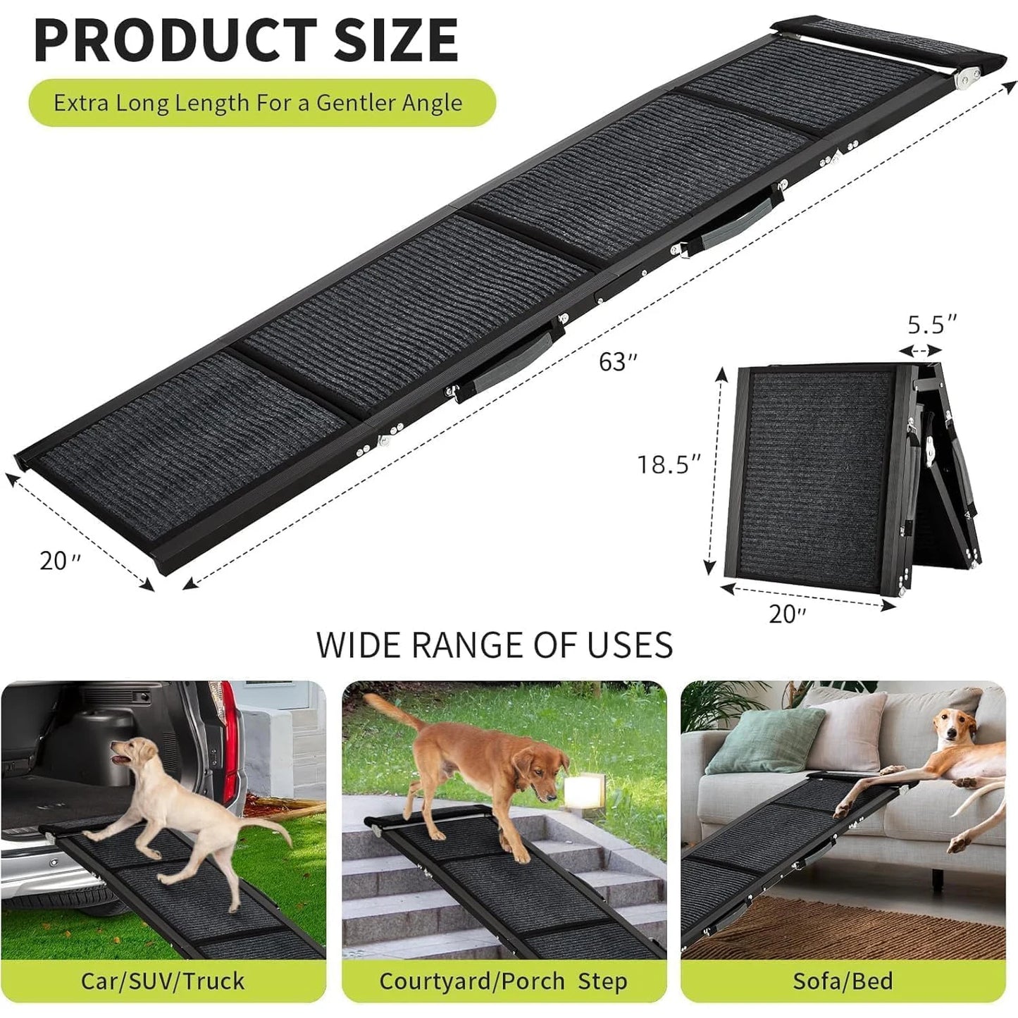 HiMISS Upgraded Folding Dog Ramp For Cars With Non Slip Surface 250 Lb
