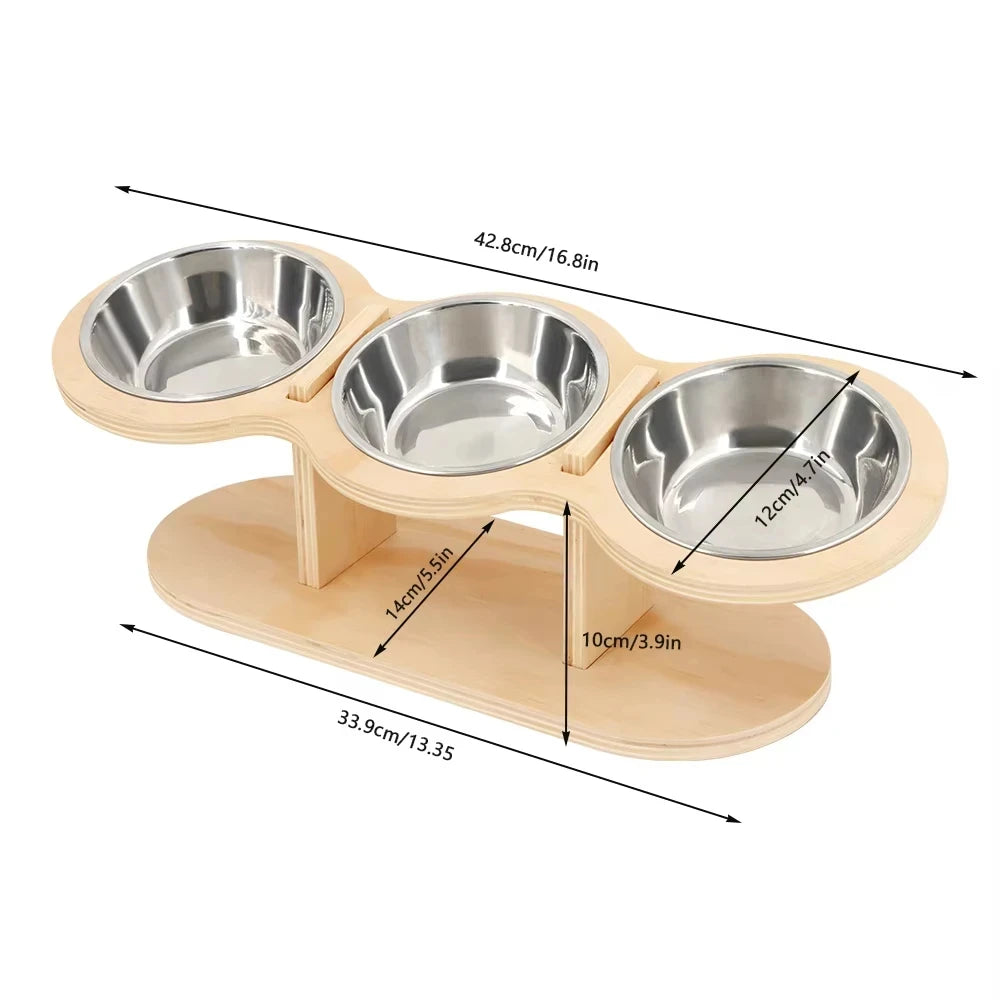 Cat 3-Bowl Raised Feeder With Tilted 15-Degree Stainless Steel Bowls