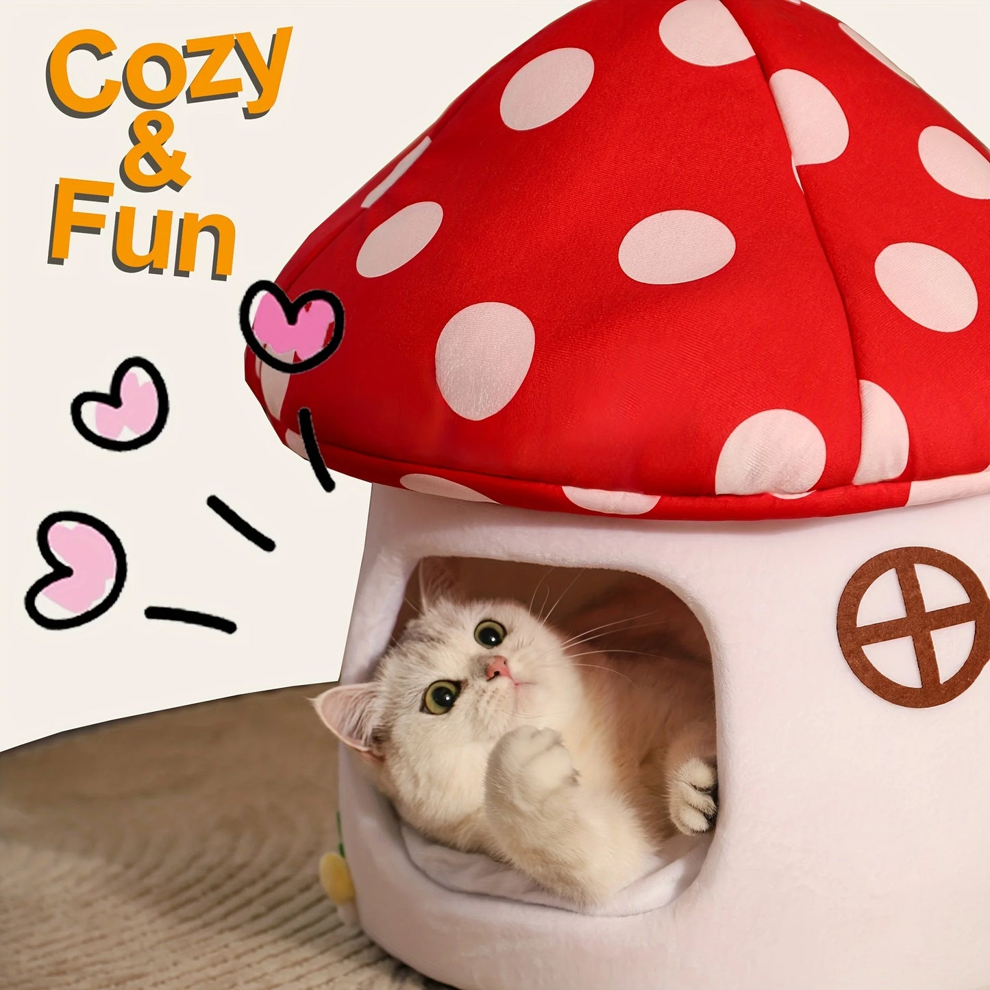 Mushroom Cat Bed Indoor Cat Cave With Removable Washable Cushion