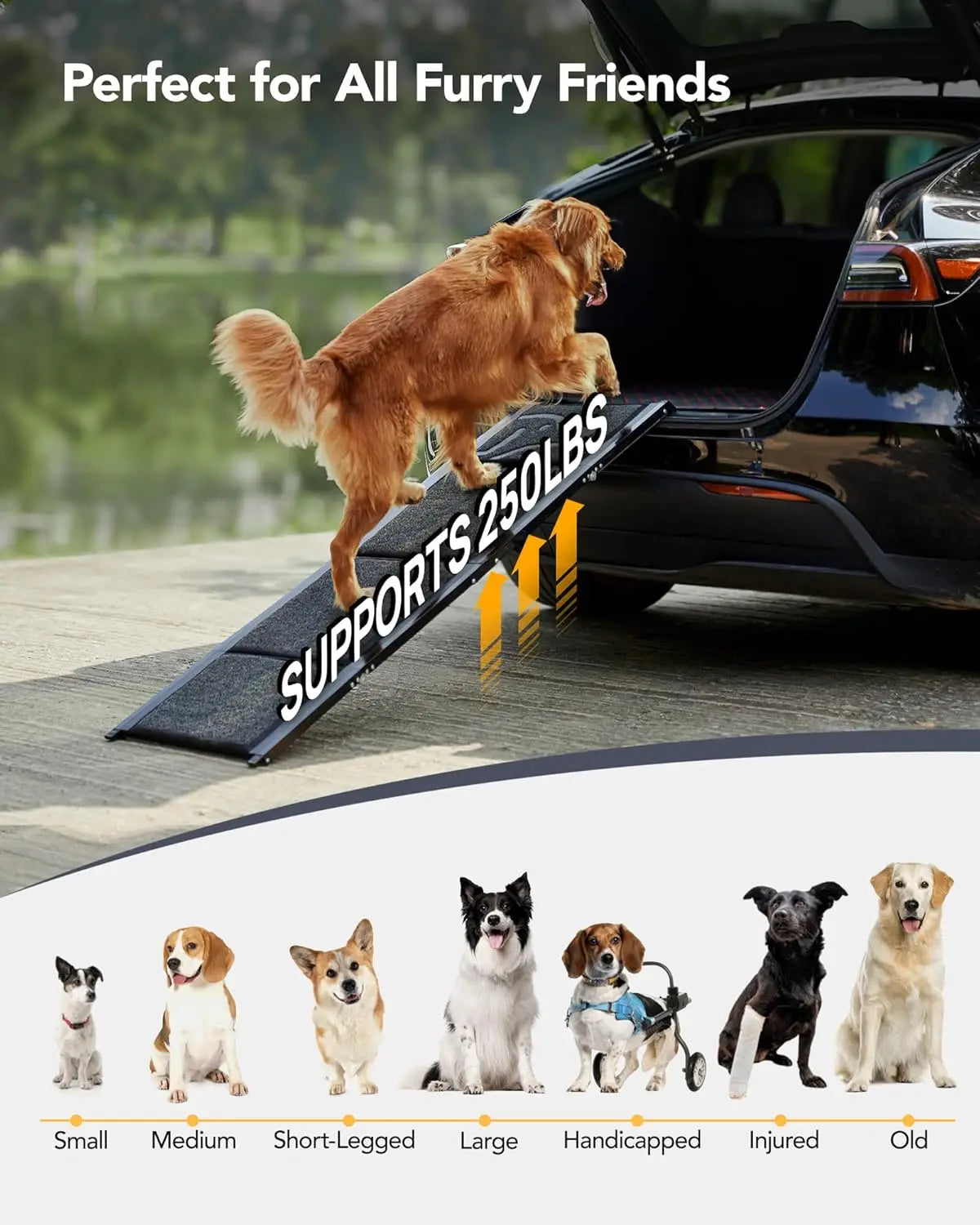 Upgraded Folding Dog Ramp For Car With Non Slip Surface