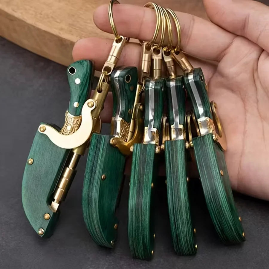 Mini Folding Knife Keychain With Wood Handle EDC Tool