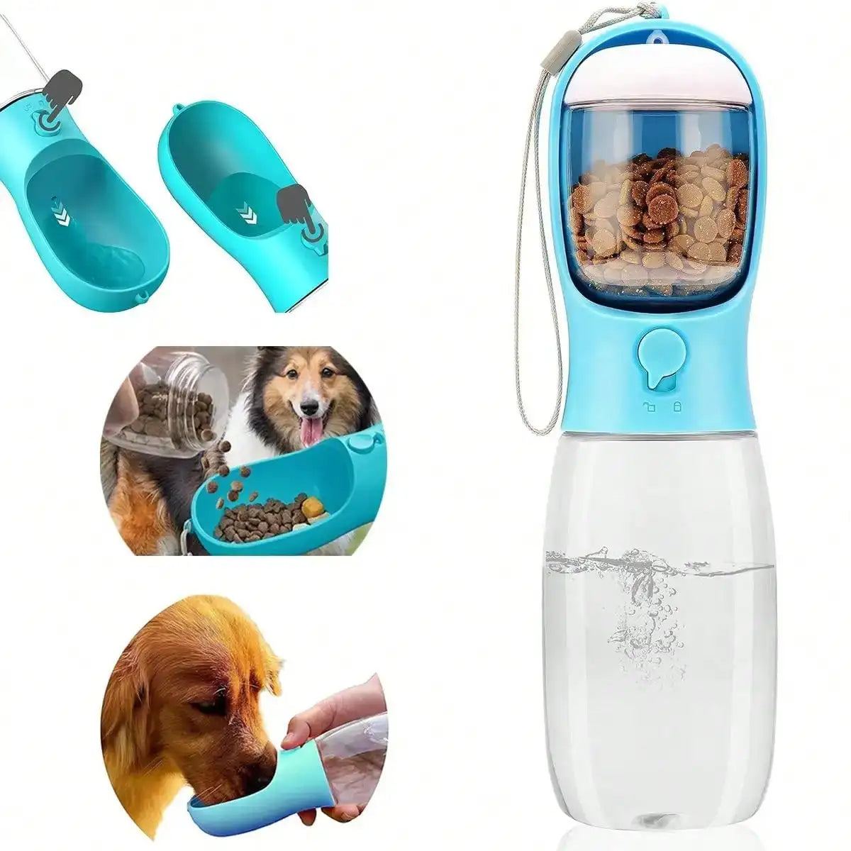 Portable Dog Water Bottle With Food Container Travel Dispenser