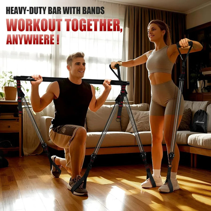 Pilates Bar Kit With Resistance Bands Heavy Duty Home Gym