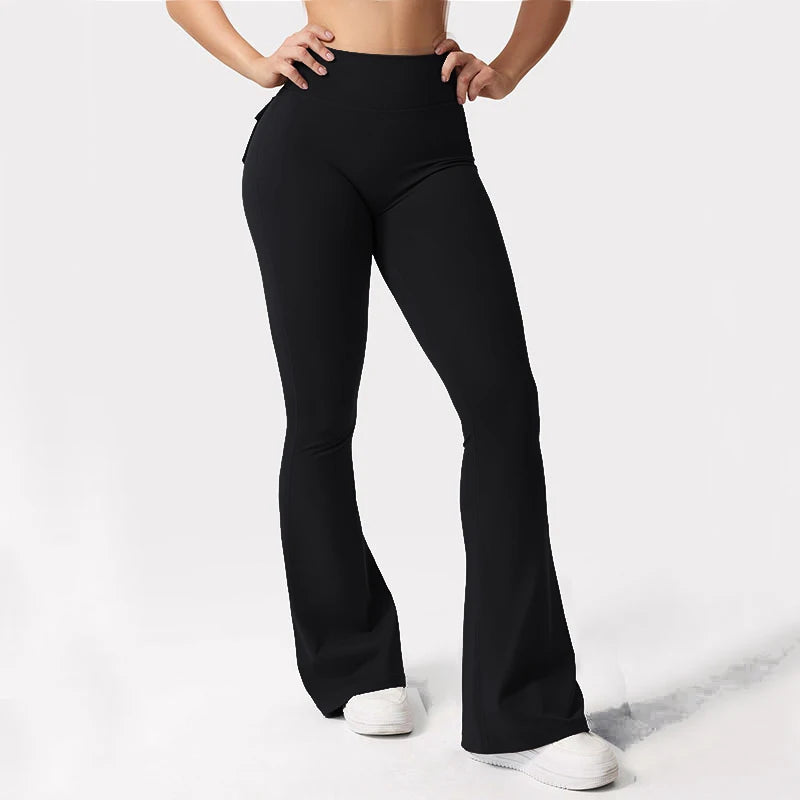 Women's Yoga Flare Trousers With Pockets For Gym And Outdoors