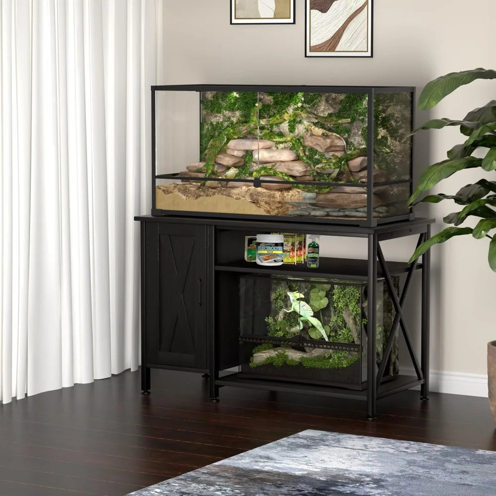 Reptile Tank Stand With Power Outlet And Storage Cabinet