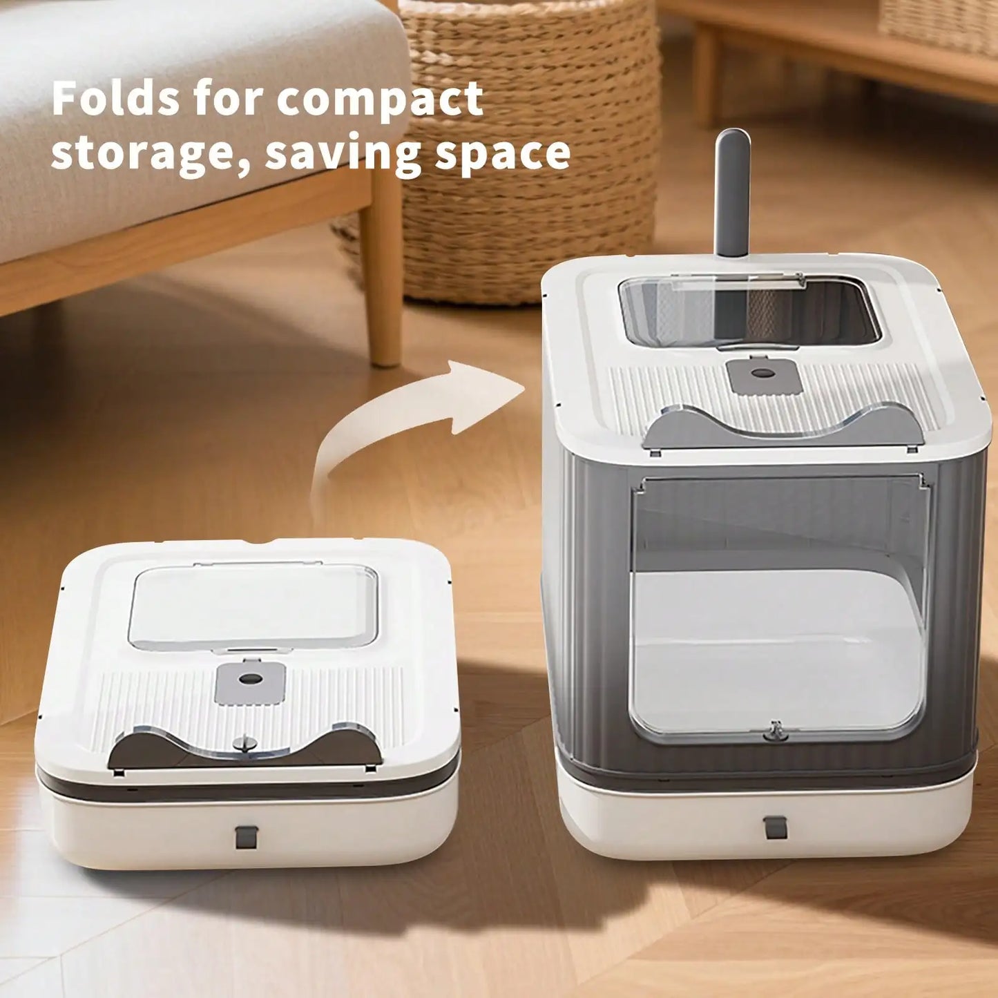 Foldable Enclosed Litter Box With Lid And Scoop Odor Control