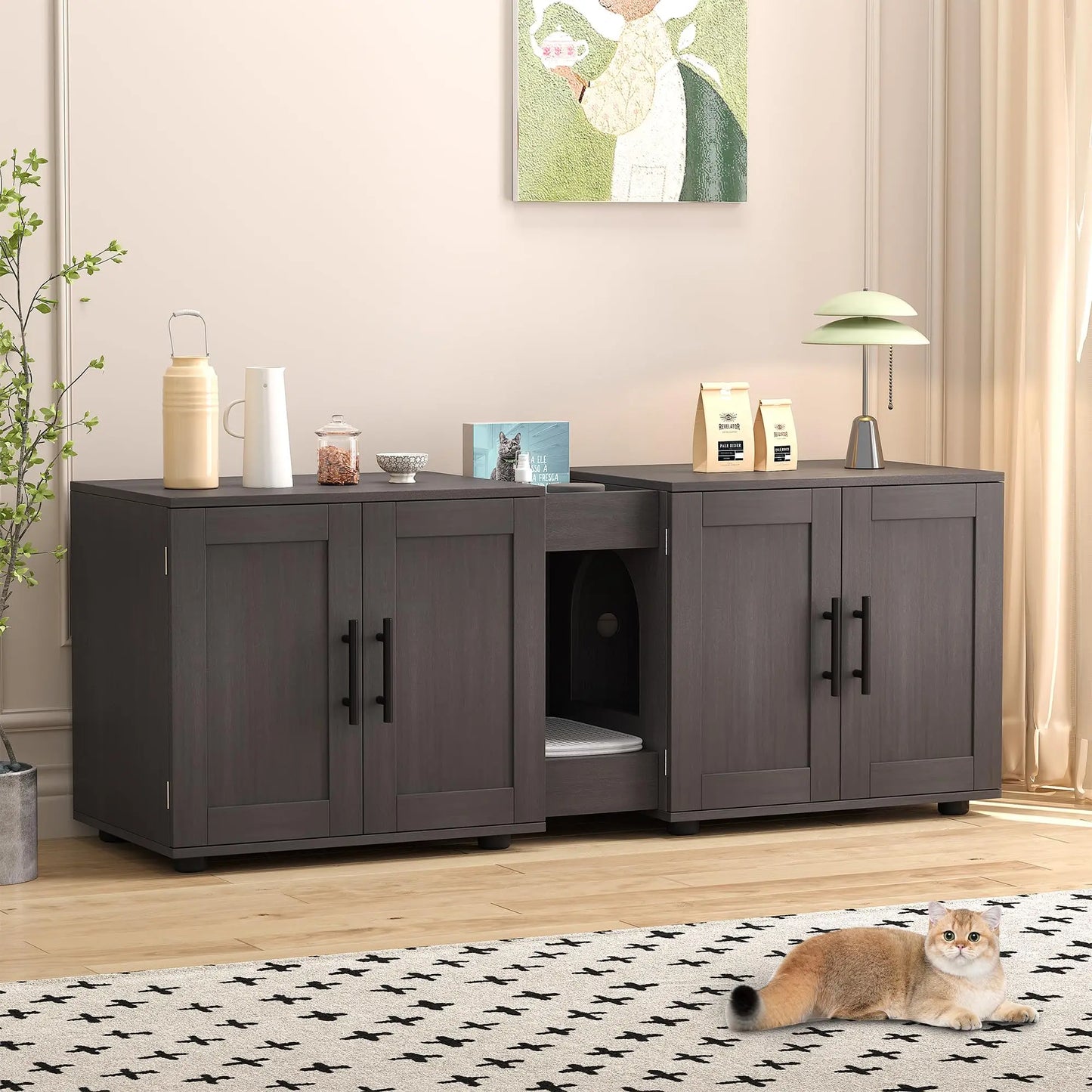 HiMISS Litter Box Enclosure For Two Cats Hidden Cat Villa
