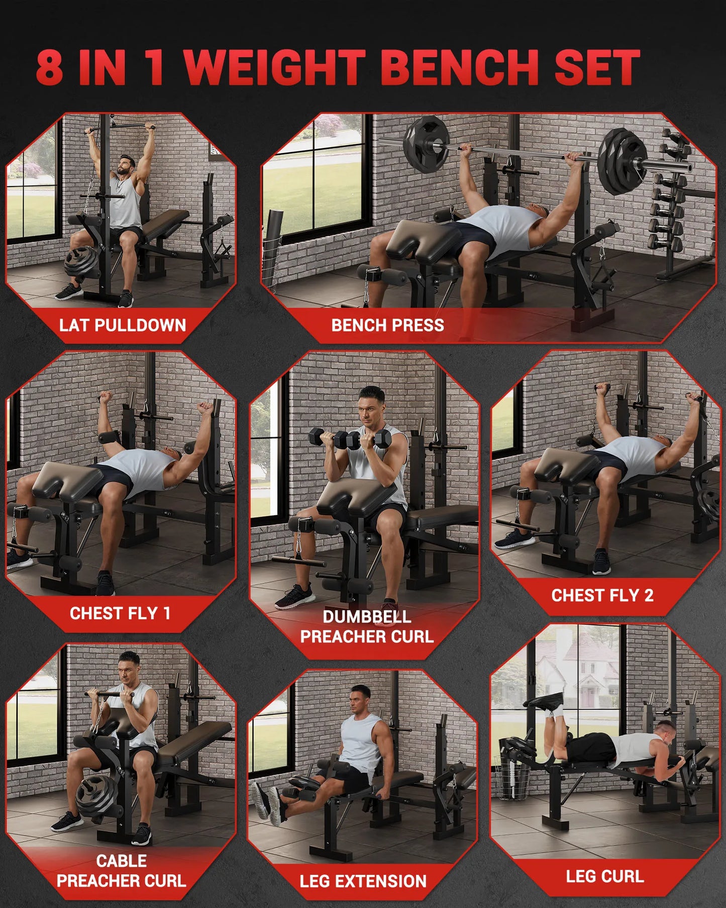 HiMISS Adjustable Four In One Weight Bench With Leg Developer Foldable