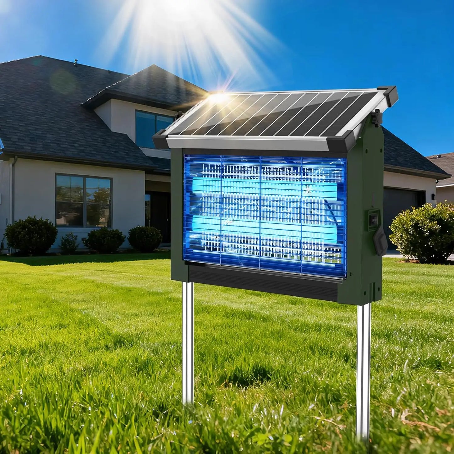 Solar Bug Zapper Outdoor 4500V Mosquito Killer With Panel Sensor