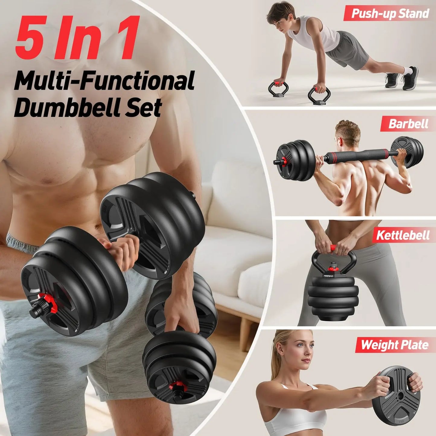 FED Fitness FITPLAM 5 In 1 Adjustable Dumbbell Set
