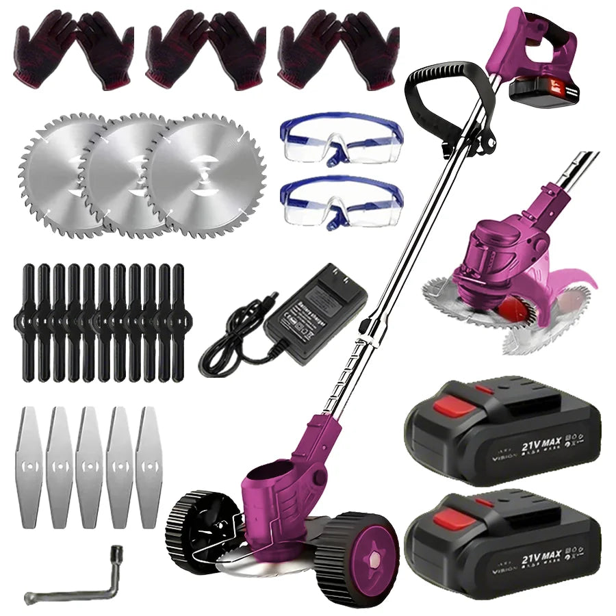 Portable Cordless Electric Lawn Mower And Weeder With Dual Batteries