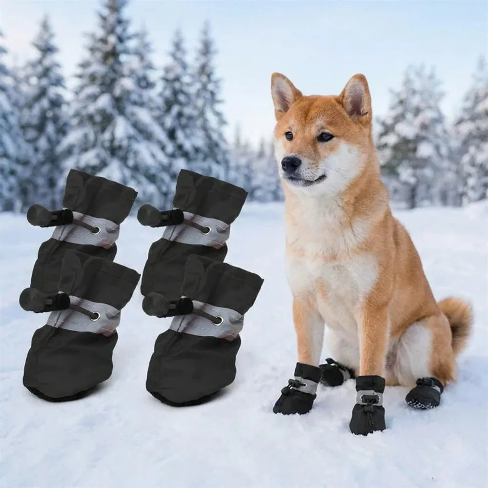 Waterproof Dog Boots Set Warm Paw Protectors Easy On Fit