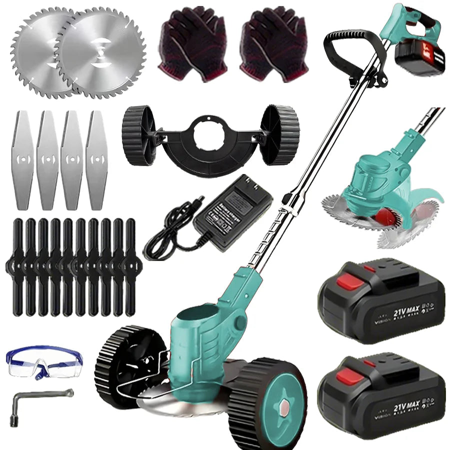 Portable Cordless Electric Lawn Mower And Weeder With Dual Batteries