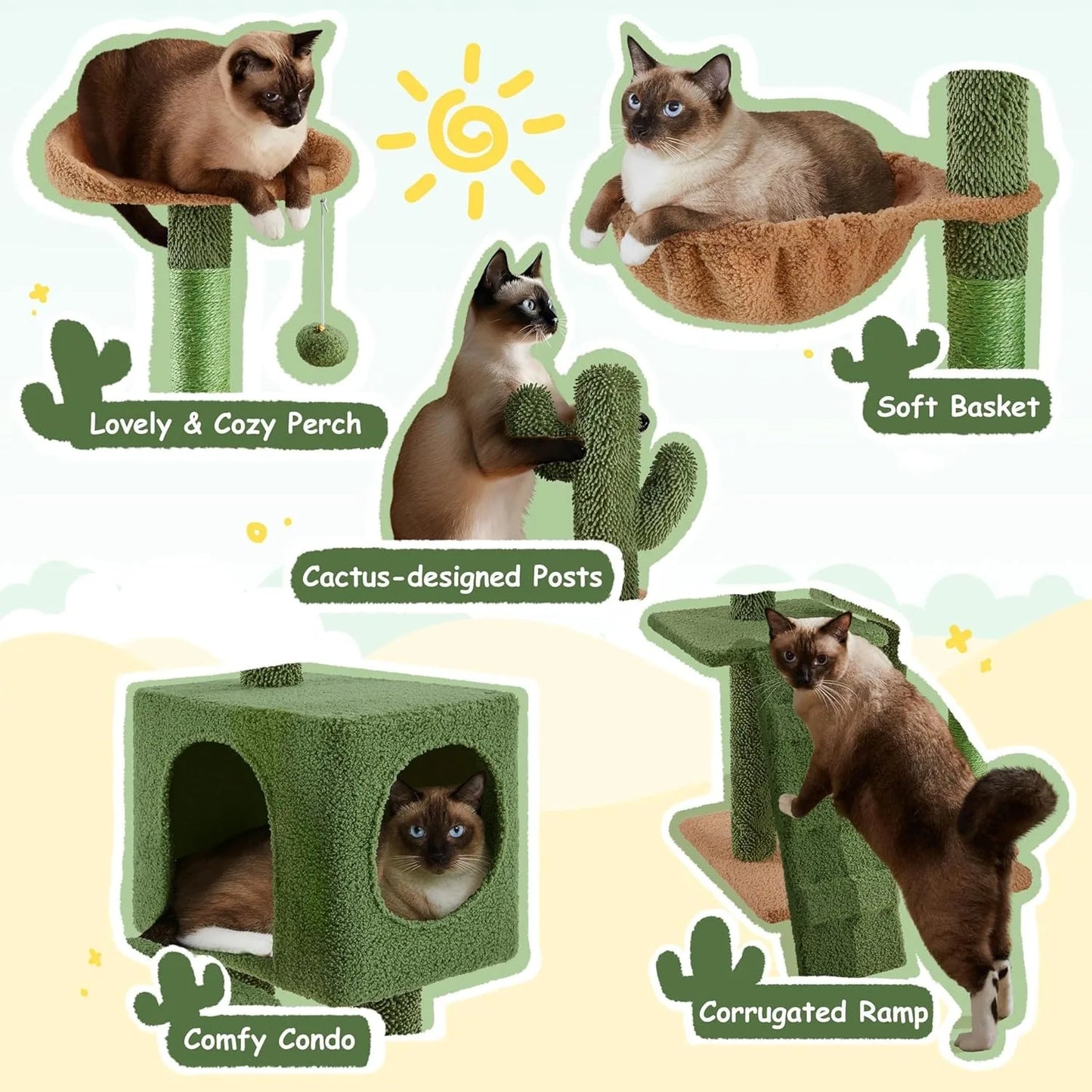 Cactus Cat Tree With Perch Condo And Ladder