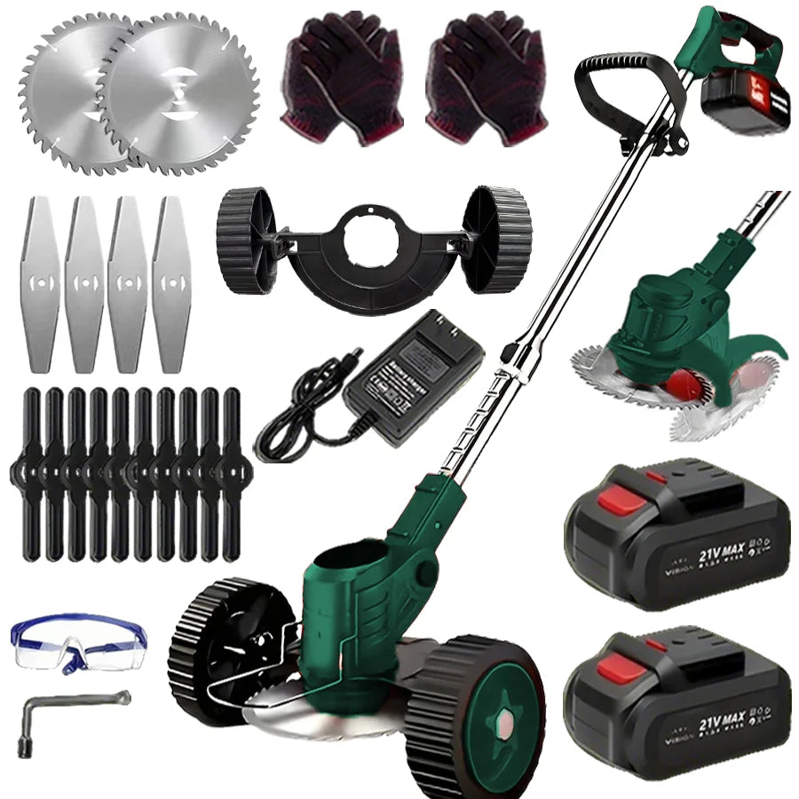Portable Cordless Electric Lawn Mower And Weeder With Dual Batteries