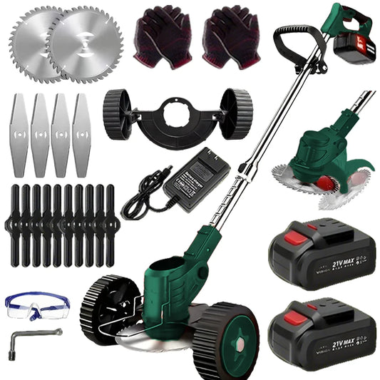 Portable Cordless Electric Lawn Mower And Weeder With Dual Batteries