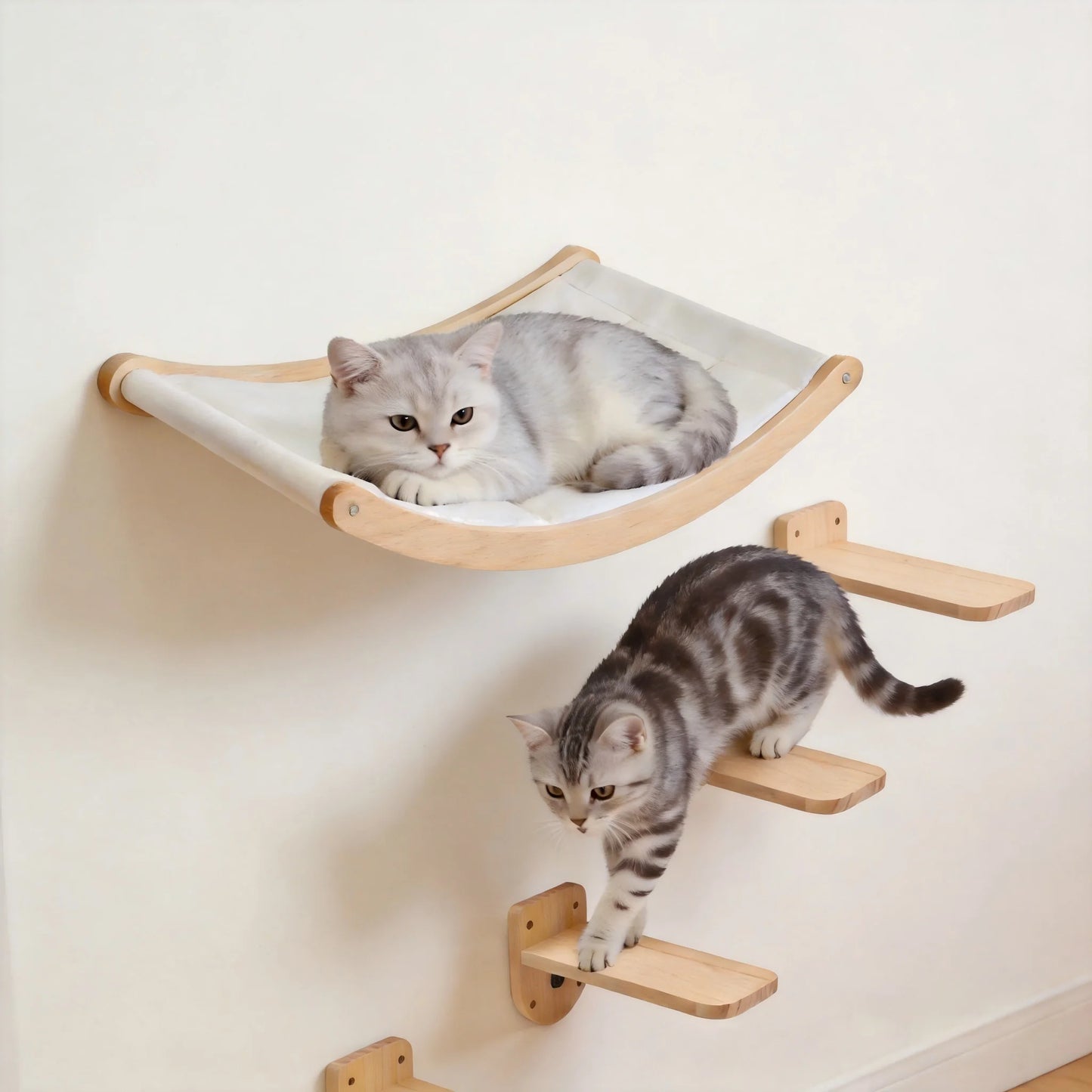 Wall Mounted Cat Bridge With Sisal Rope For Indoor Cats Pine Wood