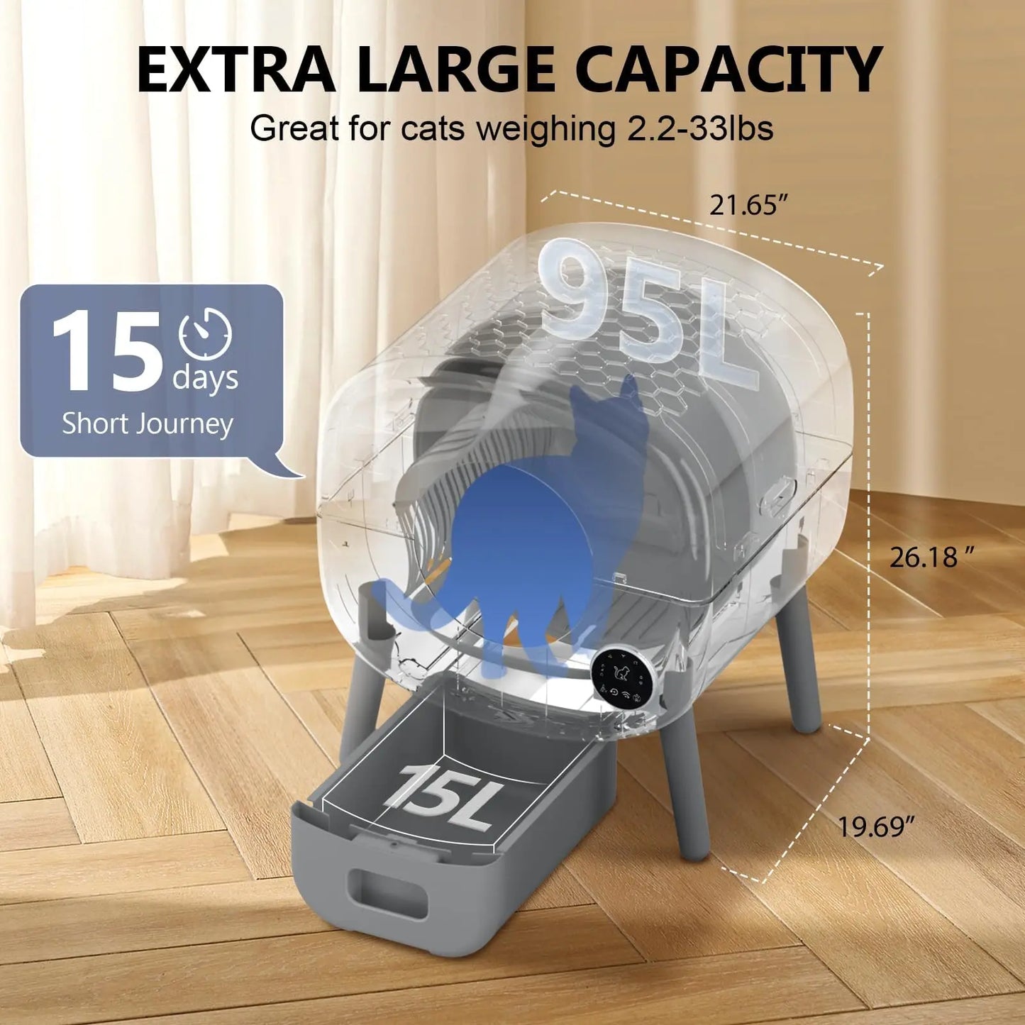 Fumoi Smart Self Cleaning Cat Litter Box Large Capacity With App Control