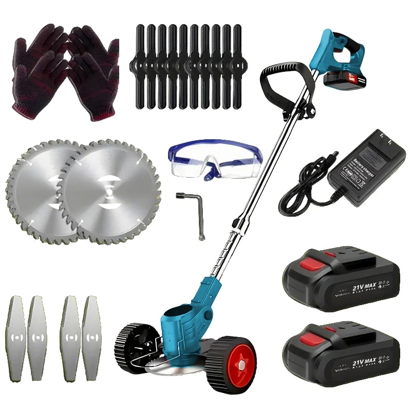 Portable Cordless Electric Lawn Mower And Weeder With Dual Batteries