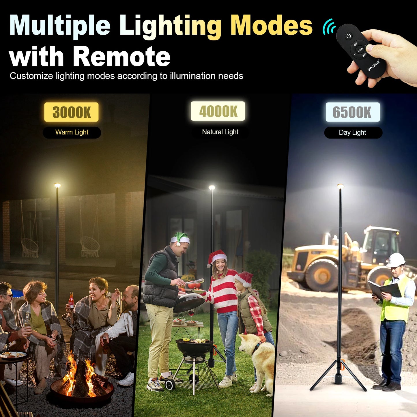 360 Degree Rechargeable Work Light With Remote Control 3CCT Dimmable