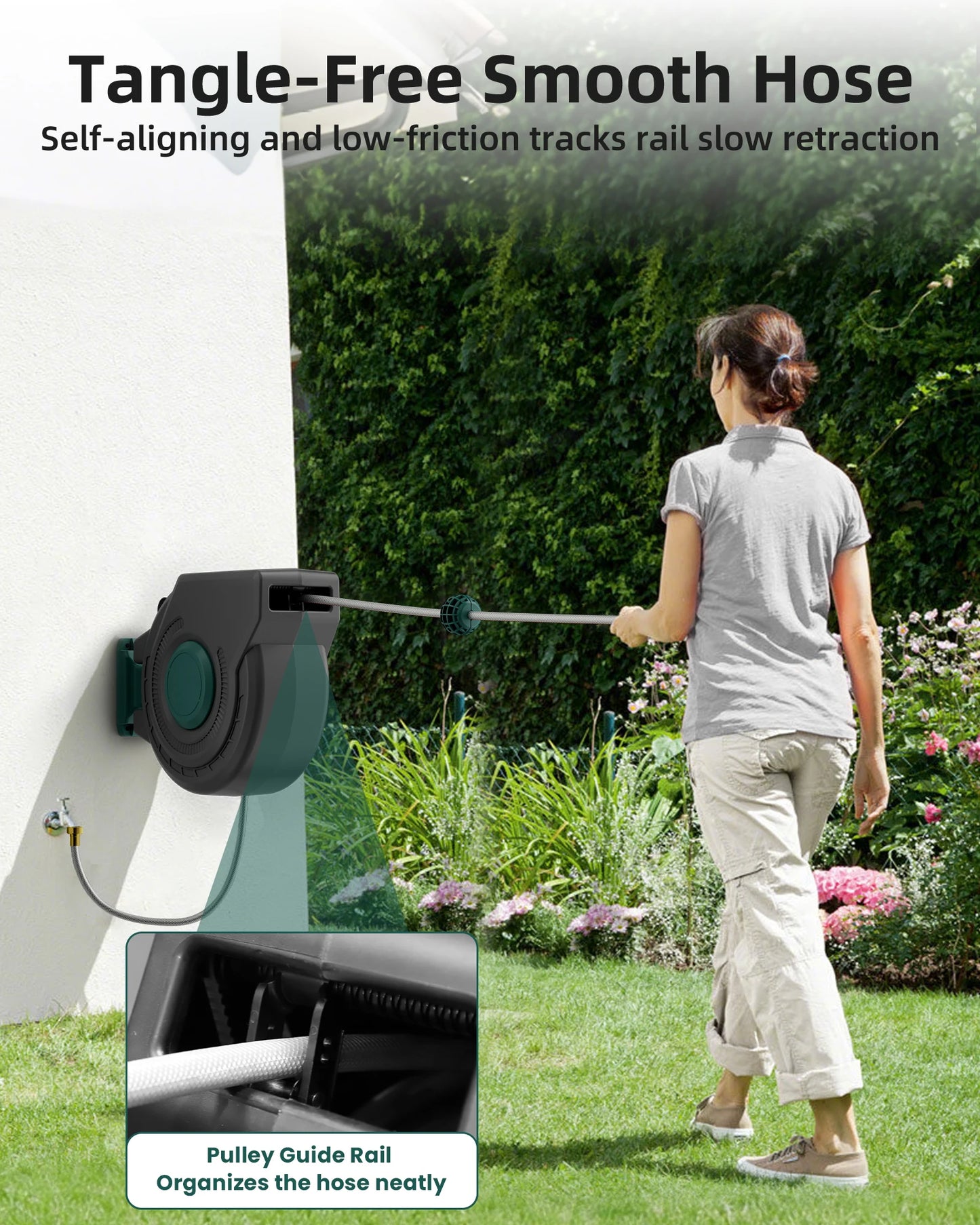 Wall Mounted Retractable Hose Reel Heavy Duty 100 Ft With Auto Rewind
