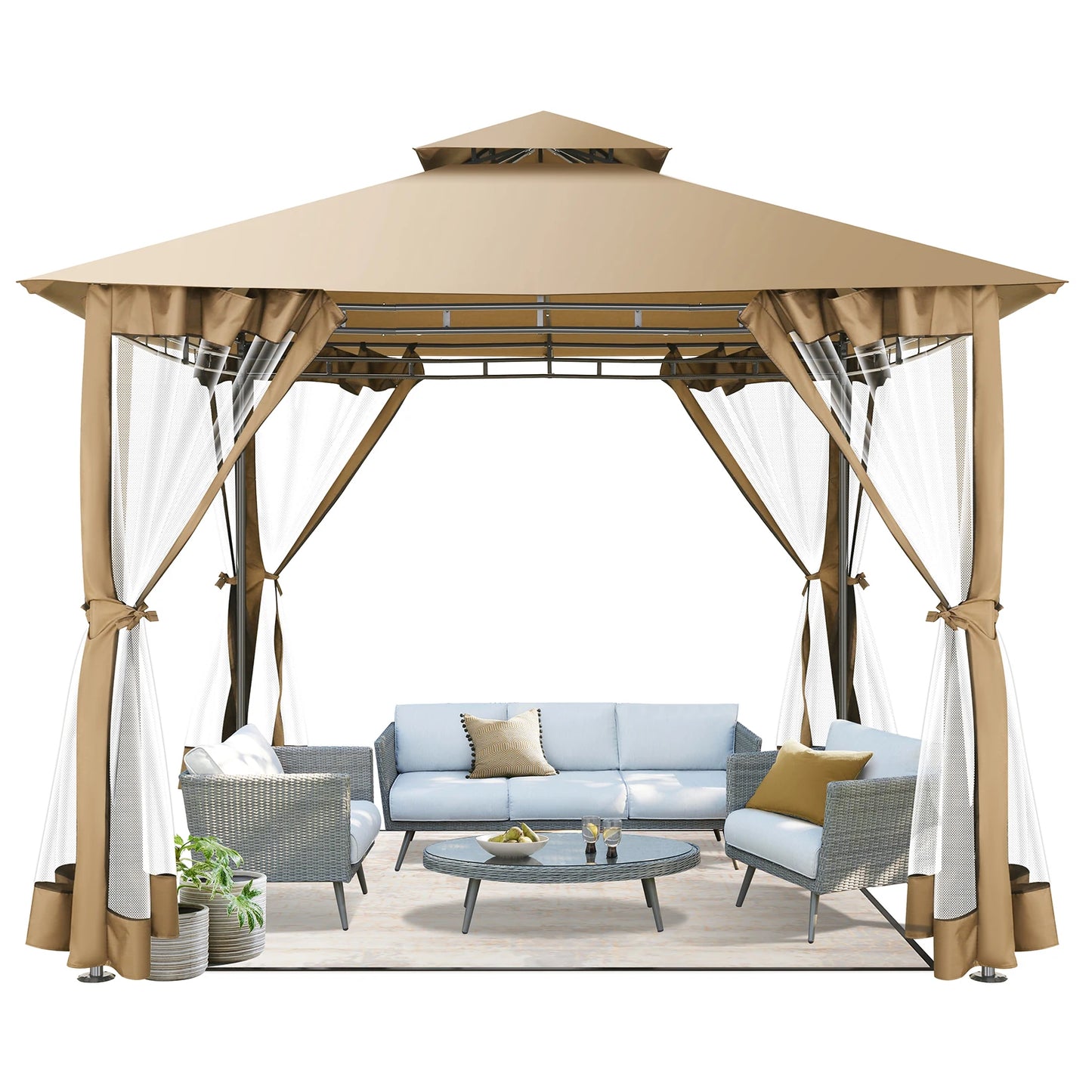 Tooluck Gazebo With Double Roof Steel Frame For Patio