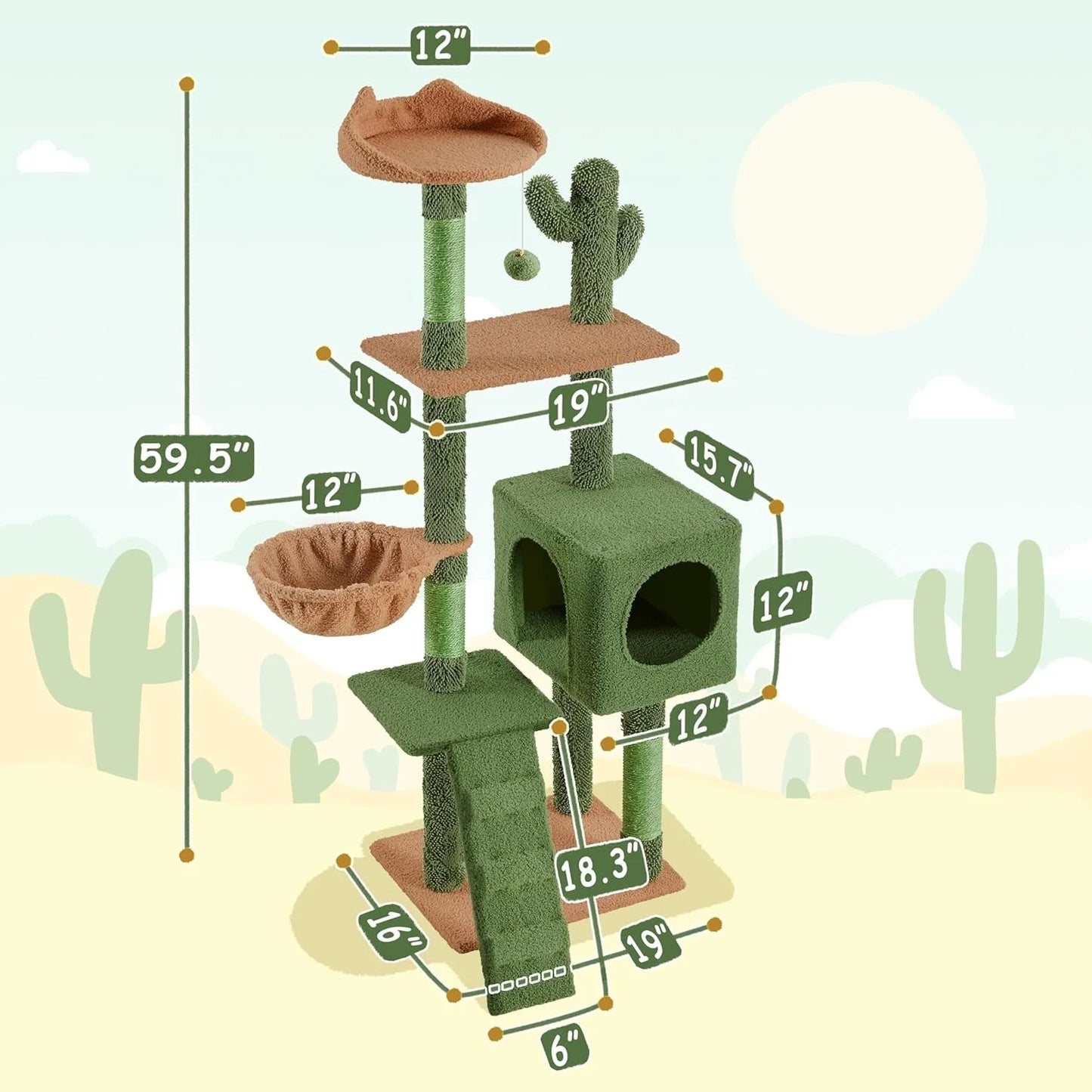 Cactus Cat Tree With Perch Condo And Ladder