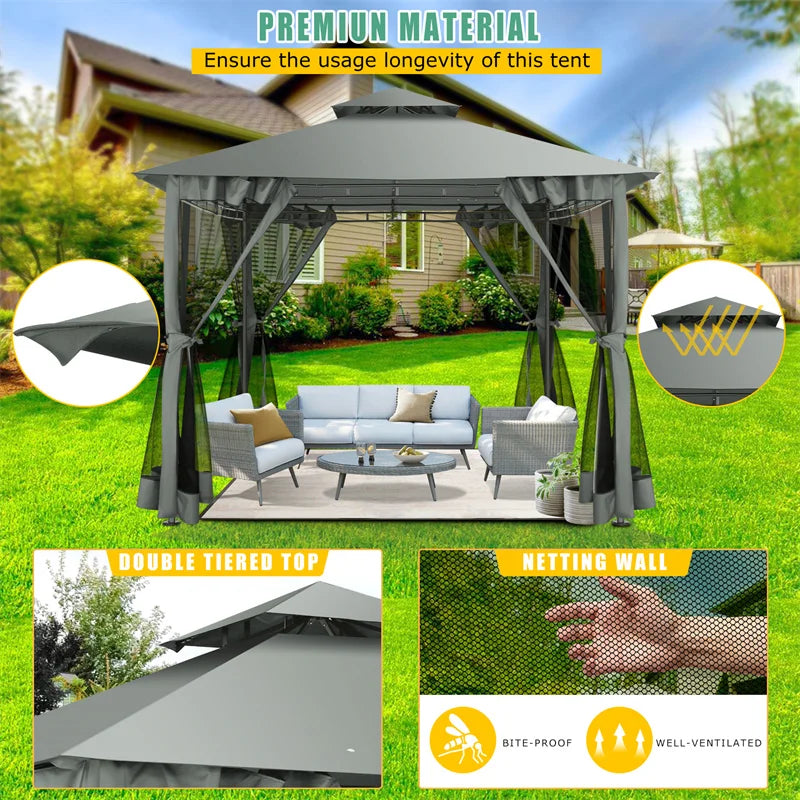 Tooluck Gazebo With Double Roof Steel Frame For Patio