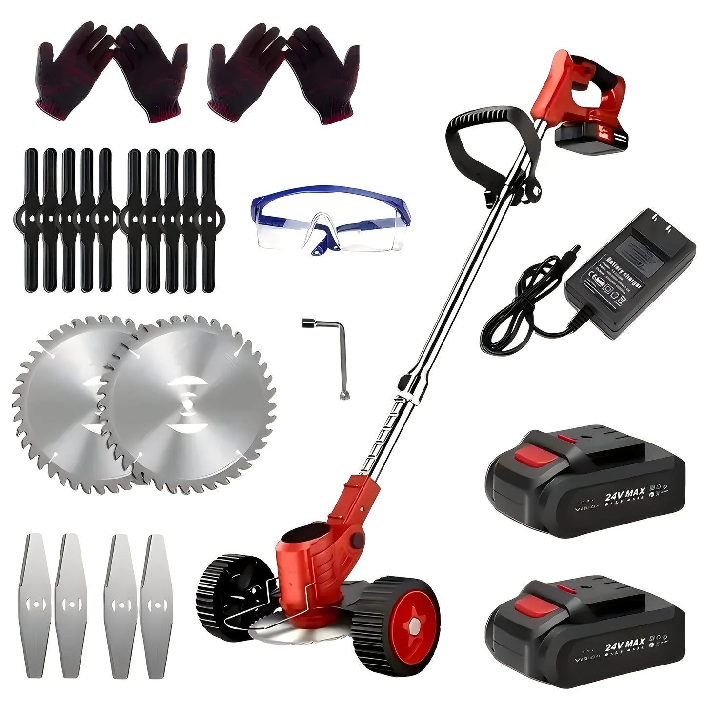 Portable Cordless Electric Lawn Mower And Weeder With Dual Batteries